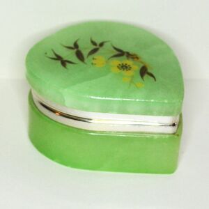 Alabaster Pill Or Ring Holder Lobed Heart Shaped Italy Light Green Dresser Decor